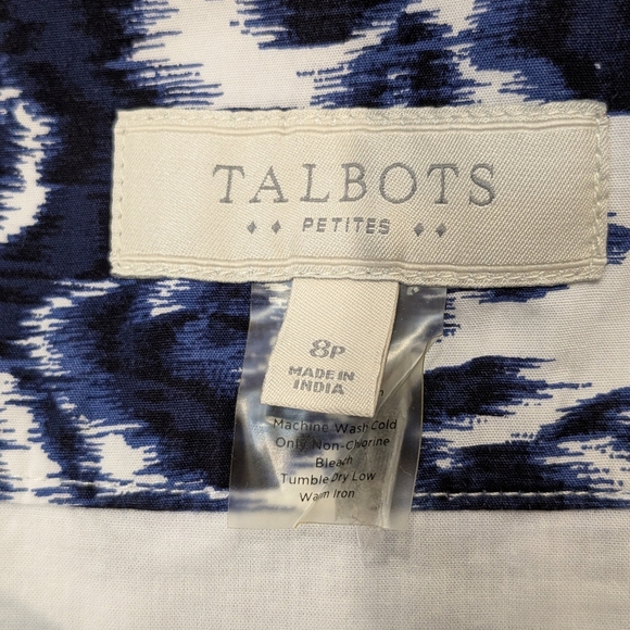 Talbots Skirt 8P Blue White Floral Pleated A-Line Lined Casual Preppy Cotton - Picture 10 of 11